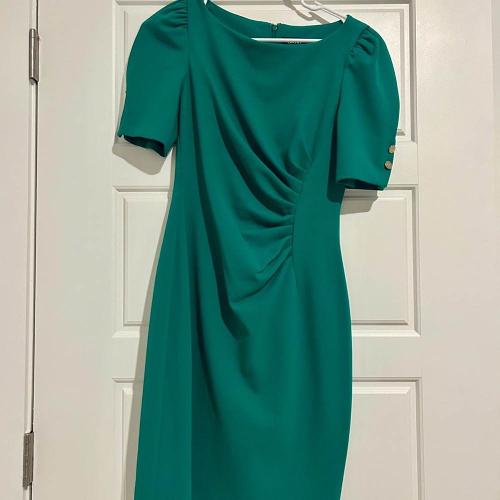 DKNY Teal Midi Dress with Ruched Detail